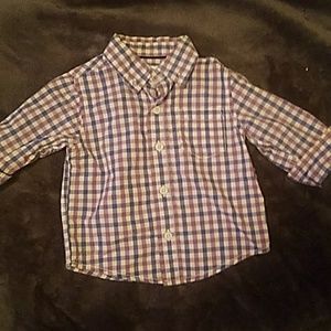 Blue purple and white checkered button down shirt